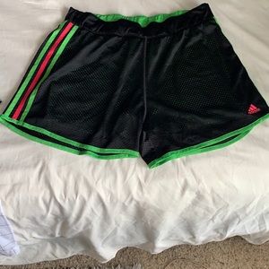 Black with Green and Pink Stripes Adidas Shorts